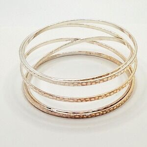 Silver-Tone‎ Bangle Cuff Wrap Bracelet Hammered Texture